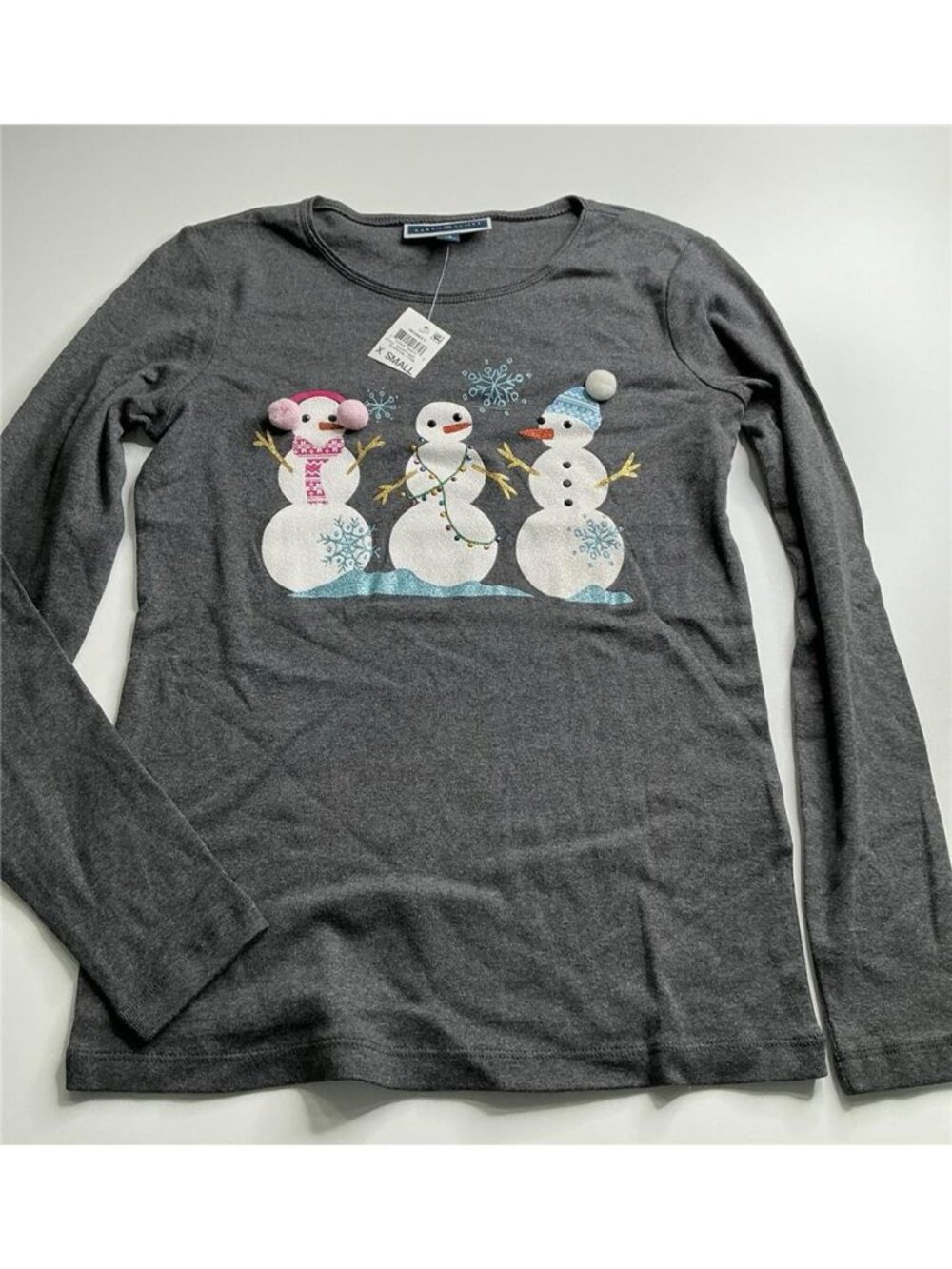 Karen Scott Womens Top Snowman Christmas Holiday Gray Long Sleeve XSmall New